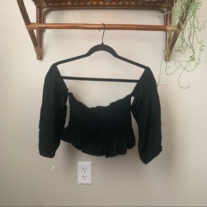 Don’t ask why one size fits most black cropped off the shoulder blouse